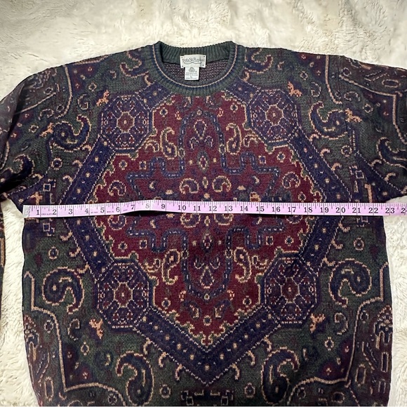 Vintage Tricots St Raphael pure New wool sweater Men Large Tapestry Pattern 80’s - Picture 6 of 8